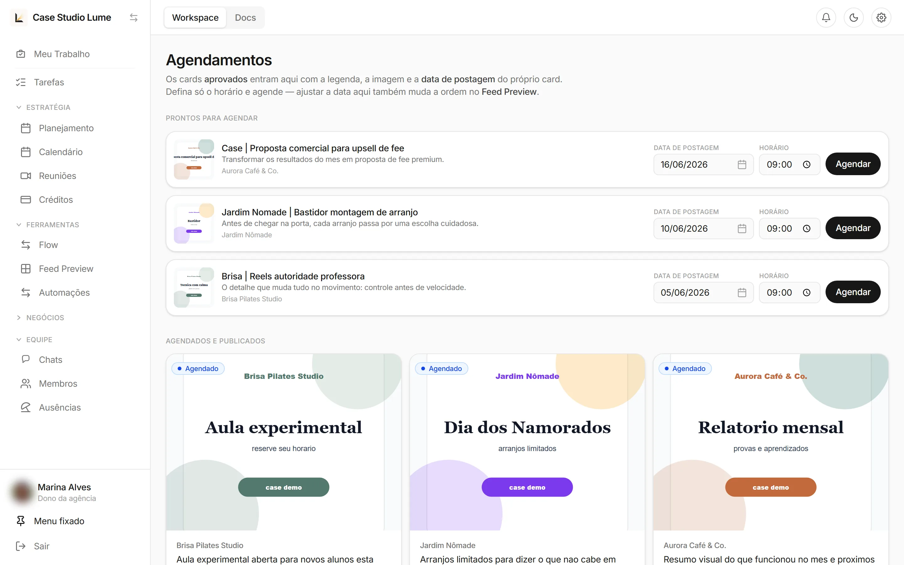 Aprovações e feed